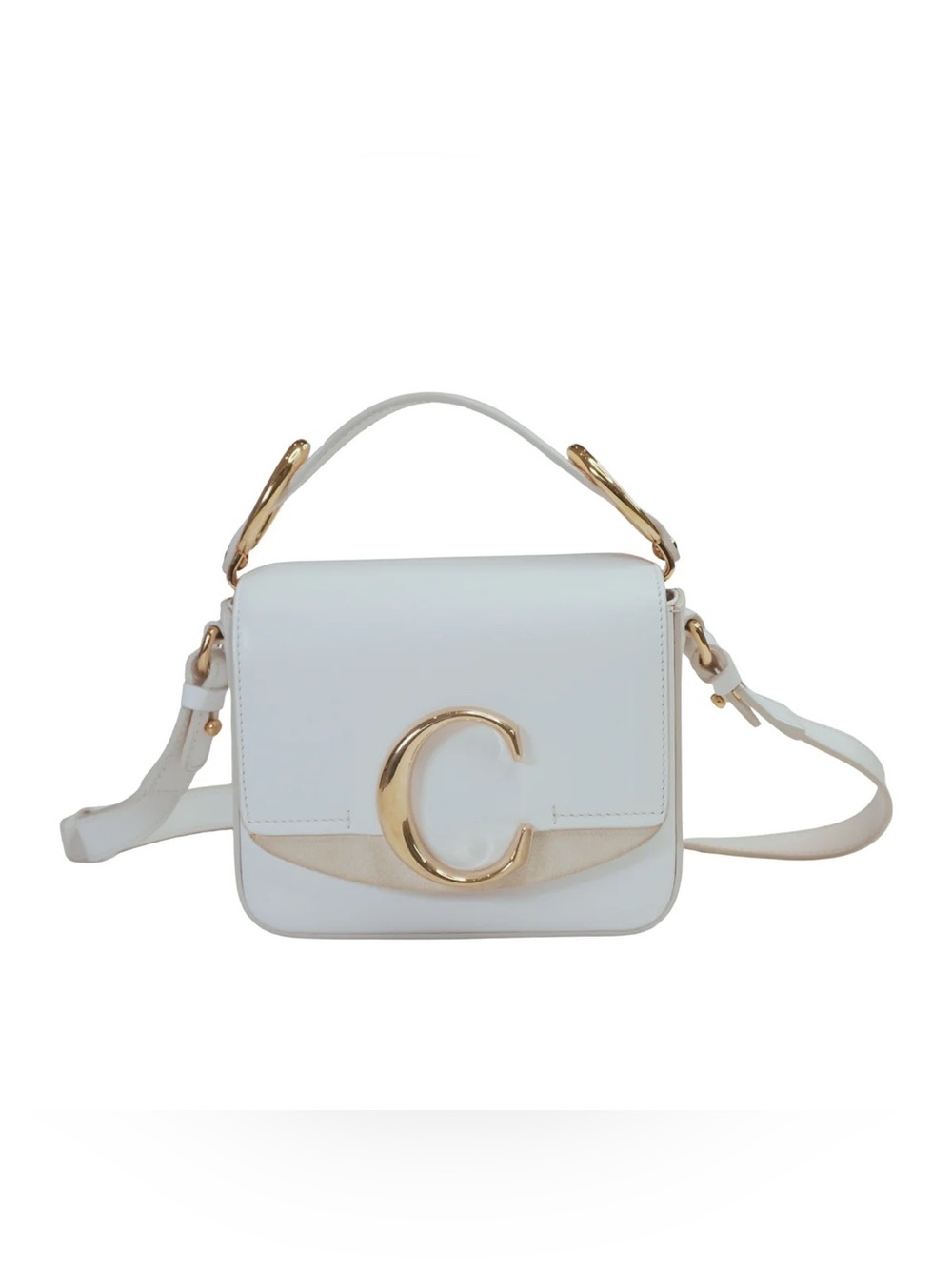 Chloé C Mini Bag, White Leather with Gold "C" Logo